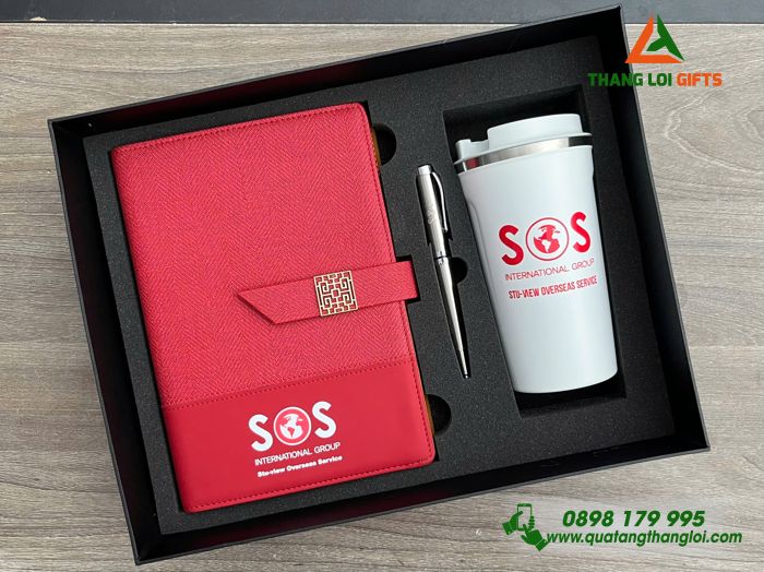 Giftset Bộ Quà Tặng (Sổ+ Ly+ Bút) - In Khắc Logo Doanh Nghiệp SOS International Group