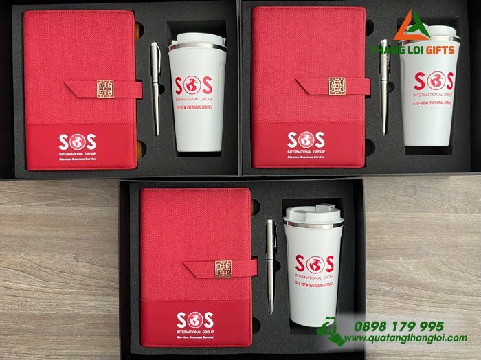 Giftset Bộ Quà Tặng (Sổ+ Ly+ Bút) - In Khắc Logo Doanh Nghiệp SOS International Group