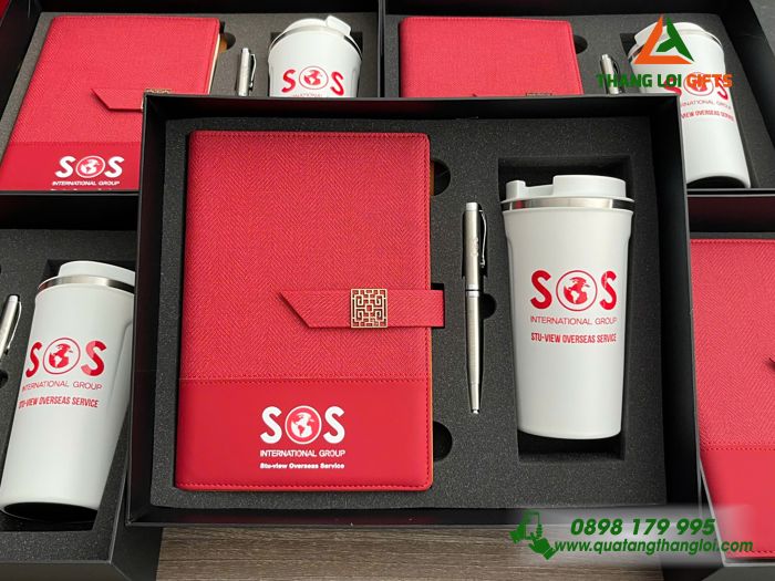Giftset Bộ Quà Tặng (Sổ+ Ly+ Bút) - In Khắc Logo Doanh Nghiệp SOS International Group