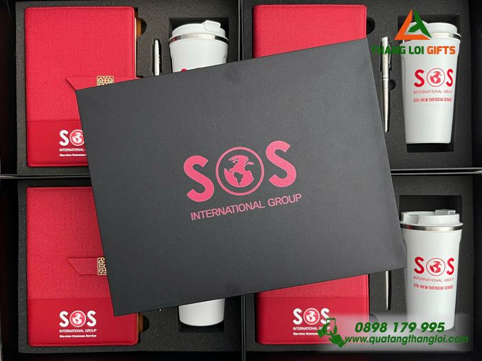 Giftset Bộ Quà Tặng (Sổ+ Ly+ Bút) - In Khắc Logo Doanh Nghiệp SOS International Group