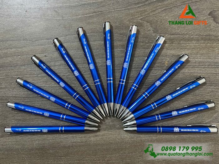 Bút Bi Kim Loại Màu Xanh - Khắc Logo Công Đoàn Công An
