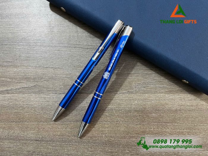 Bút Bi Kim Loại Màu Xanh - Khắc Logo Công Đoàn Công An