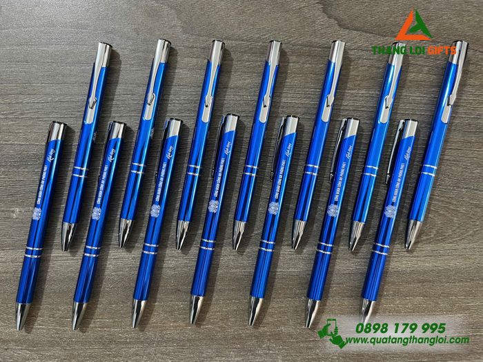Bút Bi Kim Loại Màu Xanh - Khắc Logo Công Đoàn Công An
