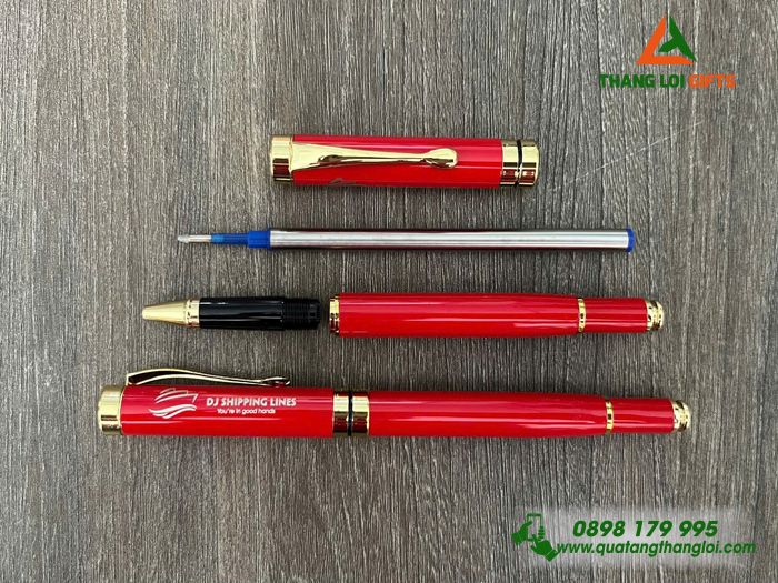 Bút Ký Kim Loại Xoay Màu Đen Khoen Vàng - Khắc Tên Đại Hội Đảng Bộ