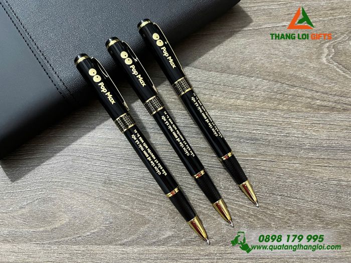 Bút Ký Kim Loại Khoen Hình Tổ Ong - Khắc Logo Kênh Truyền Hình Pop Max