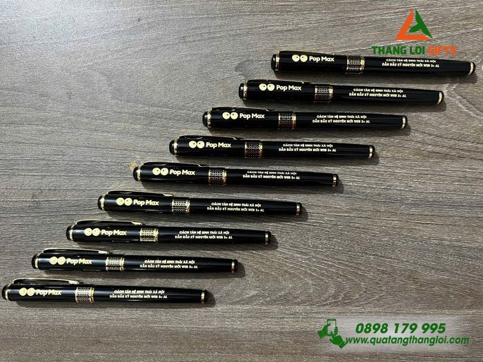 Bút Ký Kim Loại Khoen Hình Tổ Ong - Khắc Logo Kênh Truyền Hình Pop Max