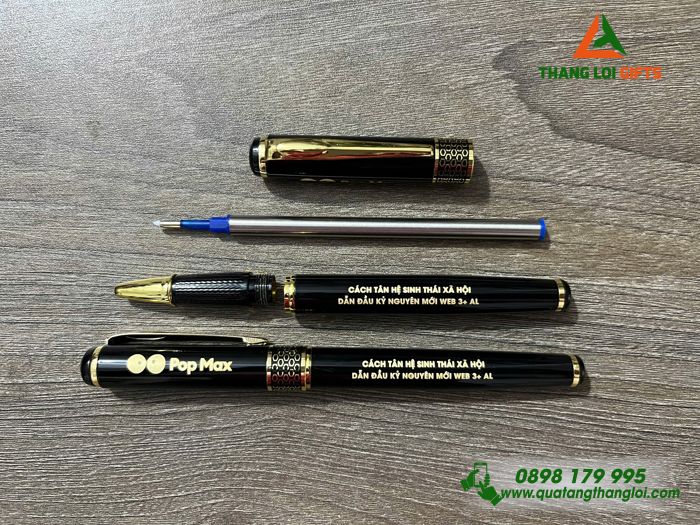Bút Ký Kim Loại Khoen Hình Tổ Ong - Khắc Logo Kênh Truyền Hình Pop Max