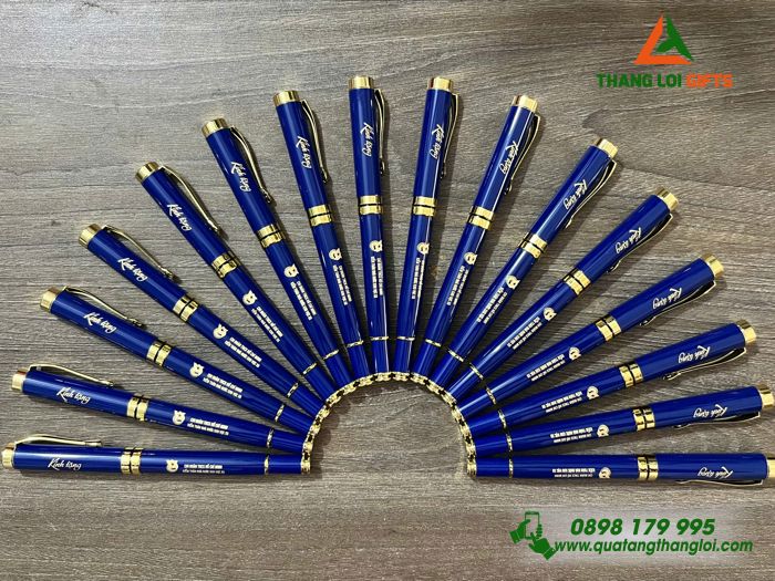 Bút Ký Kim Loại Màu Xanh Khoen Vàng - Khắc Logo Đoàn Thanh Niên Cộng Sản Hồ Chí Minh