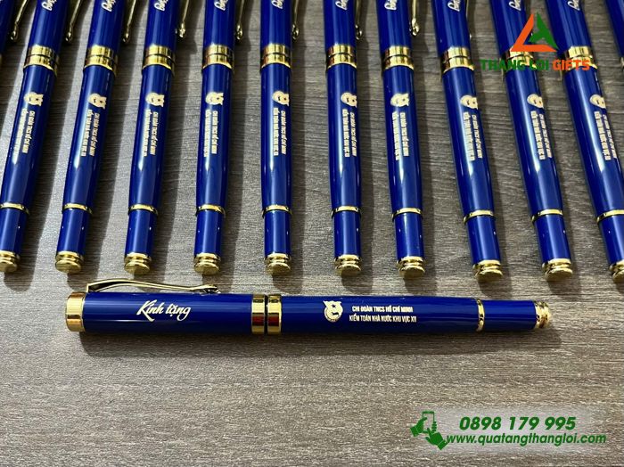 Bút Ký Kim Loại Màu Xanh Khoen Vàng - Khắc Logo Đoàn Thanh Niên Cộng Sản Hồ Chí Minh