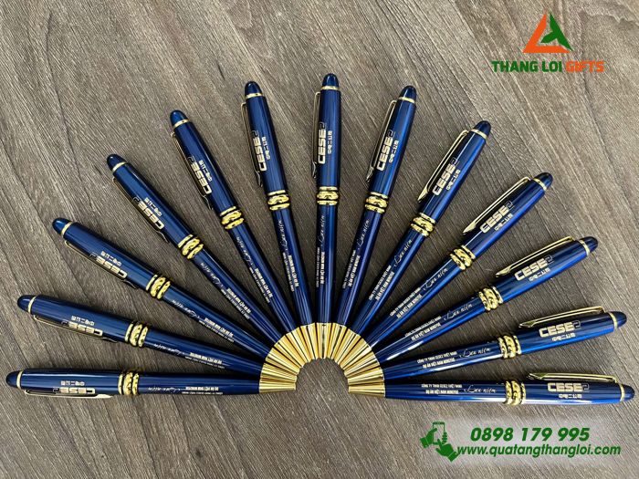 Bút Ký Kim Loại Xoay Màu Xanh Khoen Vàng - Khắc Logo Doanh Nghiệp CESE2