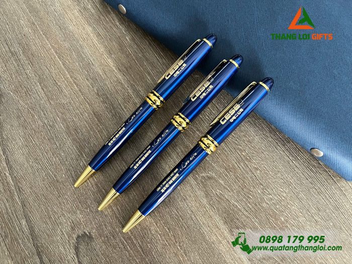 Bút Ký Kim Loại Xoay Màu Xanh Khoen Vàng - Khắc Logo Doanh Nghiệp CESE2