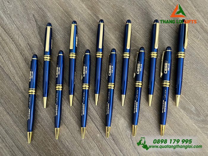 Bút Ký Kim Loại Xoay Màu Xanh Khoen Vàng - Khắc Logo Doanh Nghiệp CESE2