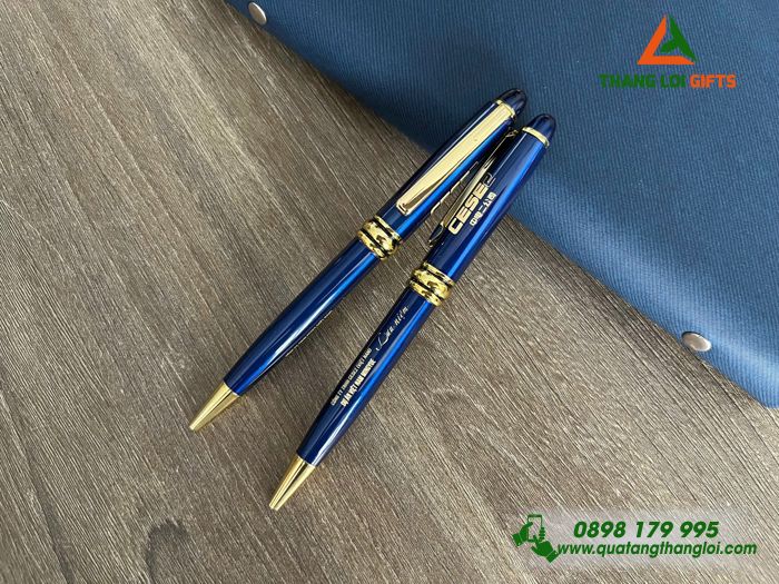 Bút Ký Kim Loại Xoay Màu Xanh Khoen Vàng - Khắc Logo Doanh Nghiệp CESE2