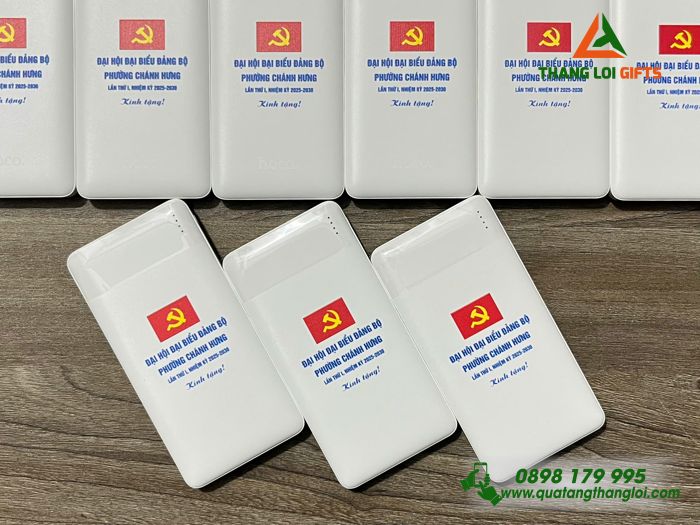 Pin Sạc Dự Phòng Hoco 10.000mAh - In Logo Đảng Làm Quà Đại Hội Đảng Bộ Phường Chánh Hưng