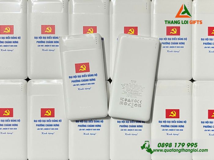 Pin Sạc Dự Phòng Hoco 10.000mAh - In Logo Đảng Làm Quà Đại Hội Đảng Bộ Phường Chánh Hưng