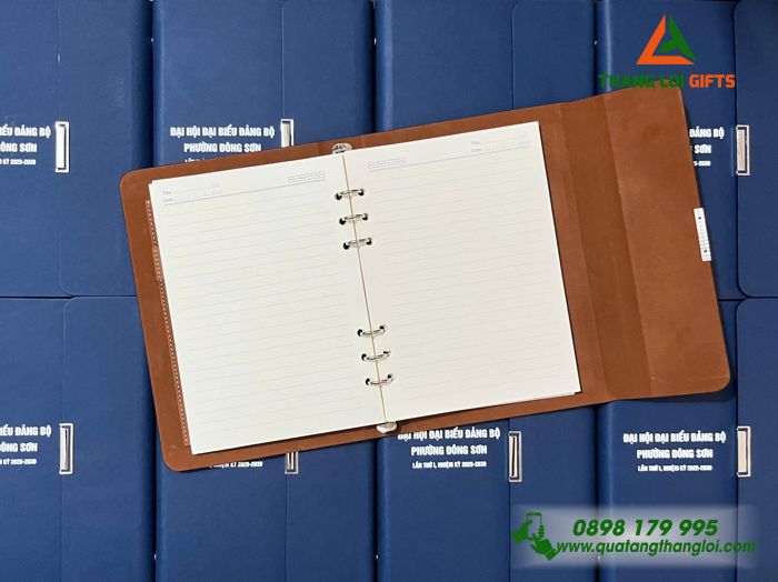 Sổ Tay Bìa Còng Gập 3 Màu Xanh - In Tên Đại Hội Đảng Bộ Phường Đồng Sơn