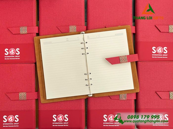 Sổ Tay Bìa Còng Màu Đỏ - In Logo Doanh Nghiệp SOS International Group