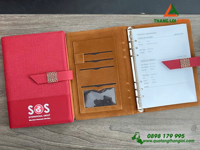 Sổ Tay Bìa Còng Màu Đỏ - In Logo Doanh Nghiệp SOS International Group