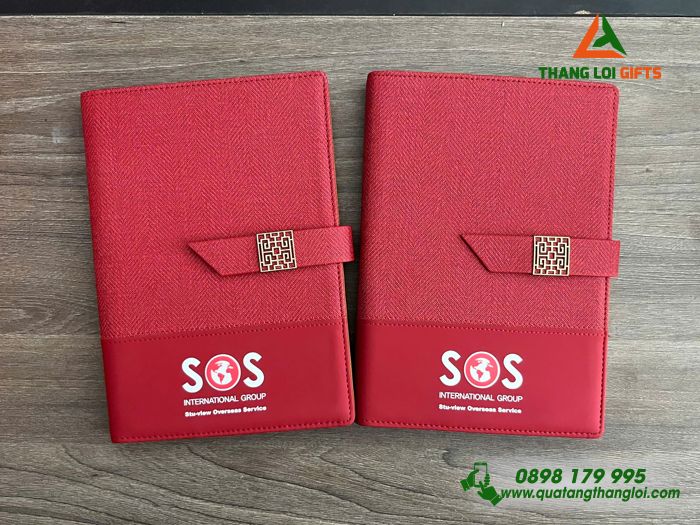 Sổ Tay Bìa Còng Màu Đỏ - In Logo Doanh Nghiệp SOS International Group