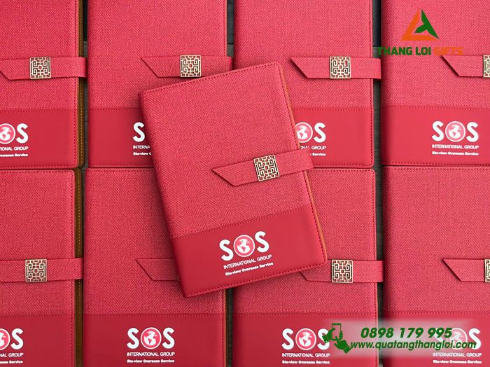 Sổ Tay Bìa Còng Màu Đỏ - In Logo Doanh Nghiệp SOS International Group
