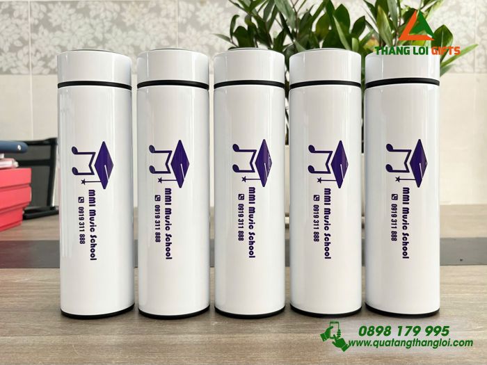 Bình Giữ Nhiệt Màu Trắng - In Logo MMI Music School