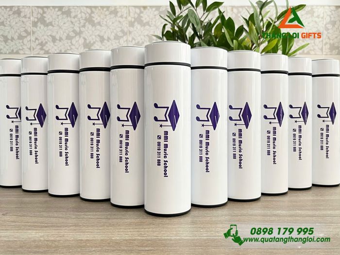 Bình Giữ Nhiệt Màu Trắng - In Logo MMI Music School