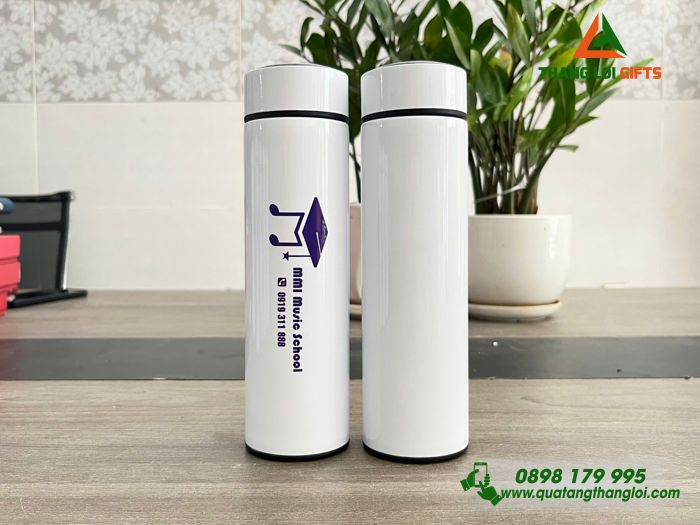 Bình Giữ Nhiệt Màu Trắng - In Logo MMI Music School