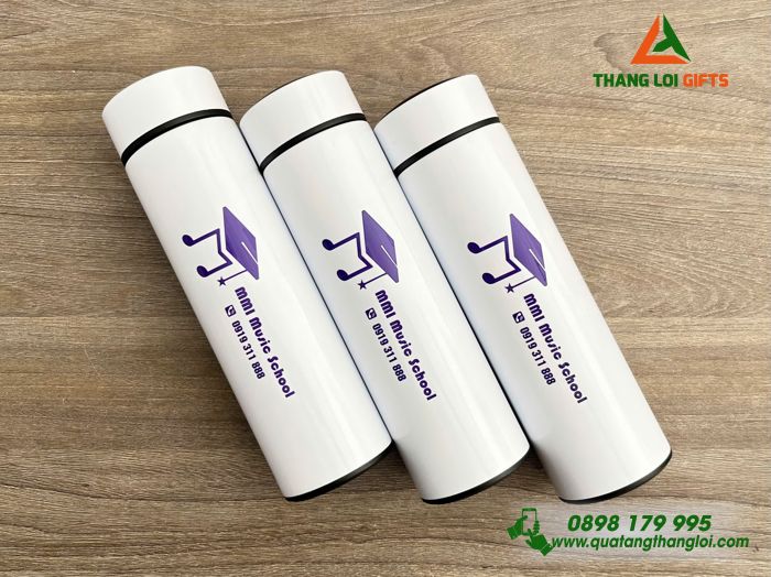 Bình Giữ Nhiệt Màu Trắng - In Logo MMI Music School