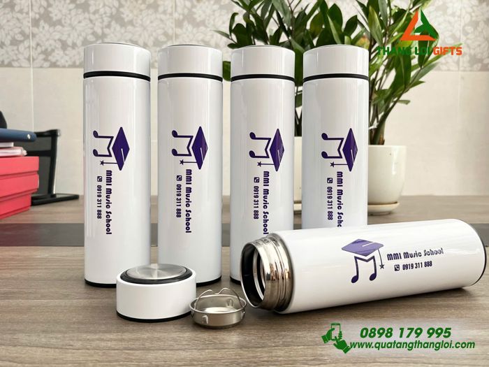 Bình Giữ Nhiệt Màu Trắng - In Logo MMI Music School