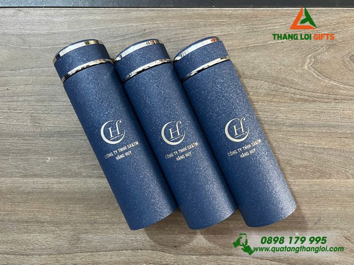 Bình Giữ Nhiệt Sơn Nhám Màu Xanh - Khắc Logo Doanh Nghiệp Hằng Huy