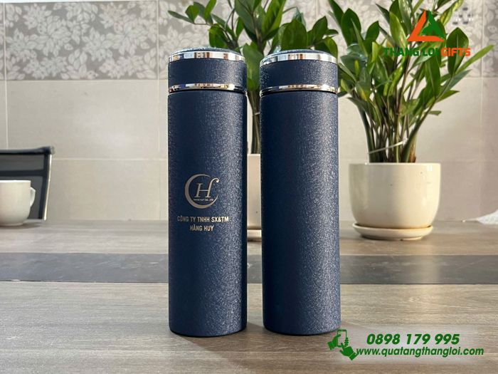 Bình Giữ Nhiệt Sơn Nhám Màu Xanh - Khắc Logo Doanh Nghiệp Hằng Huy