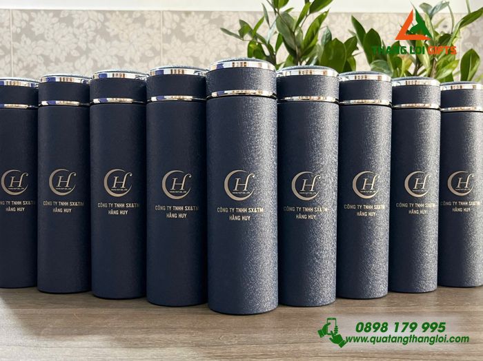 Bình Giữ Nhiệt Sơn Nhám Màu Xanh - Khắc Logo Doanh Nghiệp Hằng Huy