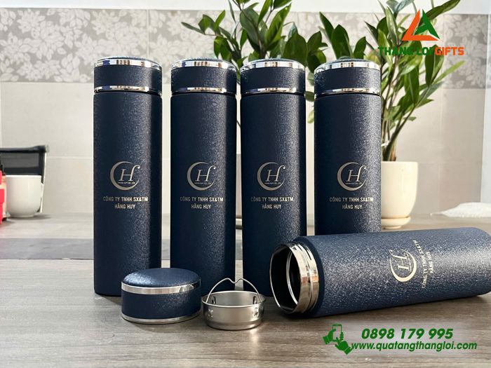 Bình Giữ Nhiệt Sơn Nhám Màu Xanh - Khắc Logo Doanh Nghiệp Hằng Huy