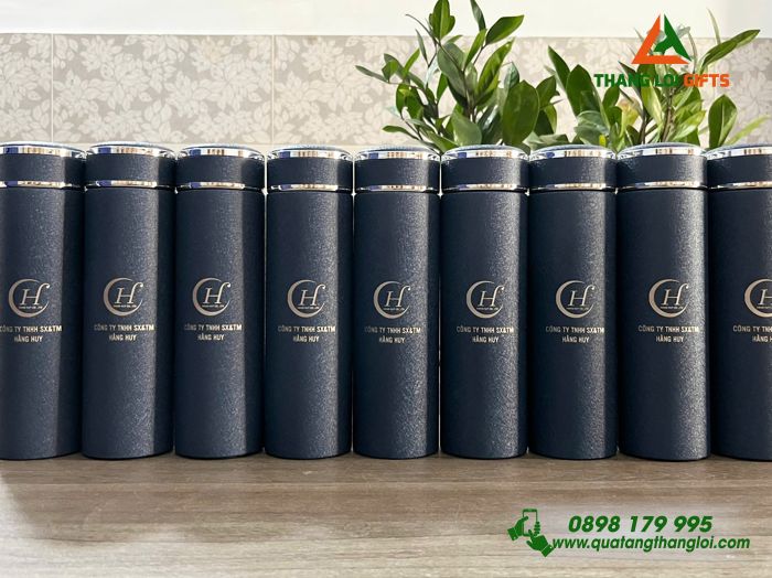 Bình Giữ Nhiệt Sơn Nhám Màu Xanh - Khắc Logo Doanh Nghiệp Hằng Huy