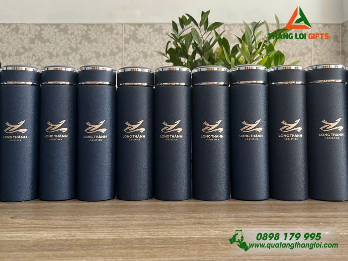 Bình Giữ Nhiệt Sơn Nhám Màu Xanh - Khắc Logo Doanh Nghiệp Logistics Long Thành