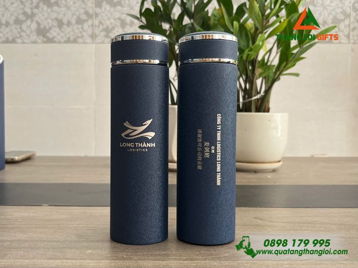 Bình Giữ Nhiệt Sơn Nhám Màu Xanh - Khắc Logo Doanh Nghiệp Logistics Long Thành
