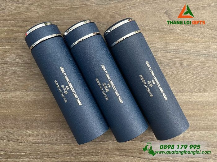 Bình Giữ Nhiệt Sơn Nhám Màu Xanh - Khắc Logo Doanh Nghiệp Logistics Long Thành
