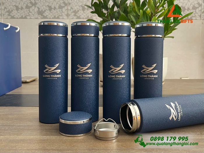 Bình Giữ Nhiệt Sơn Nhám Màu Xanh - Khắc Logo Doanh Nghiệp Logistics Long Thành