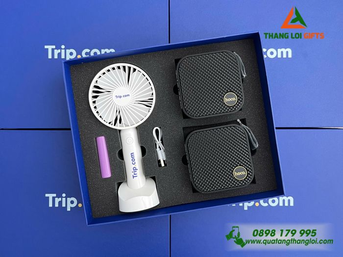 Giftset Bộ Quà Tặng (Loa Bluetooth & Quạt Cầm Tay) - In Logo Doanh Nghiệp Trip.com