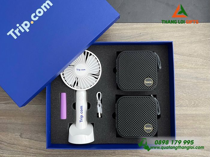 Giftset Bộ Quà Tặng (Loa Bluetooth & Quạt Cầm Tay) - In Logo Doanh Nghiệp Trip.com