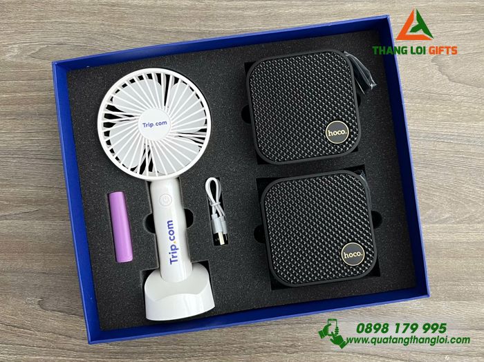 Giftset Bộ Quà Tặng (Loa Bluetooth & Quạt Cầm Tay) - In Logo Doanh Nghiệp Trip.com