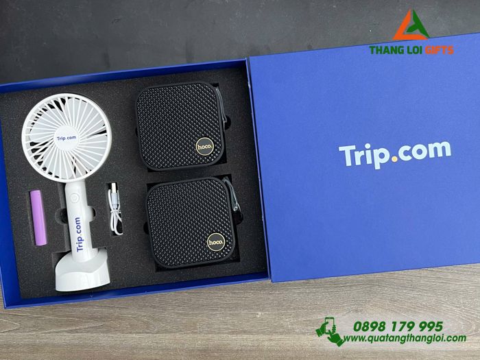 Giftset Bộ Quà Tặng (Loa Bluetooth & Quạt Cầm Tay) - In Logo Doanh Nghiệp Trip.com