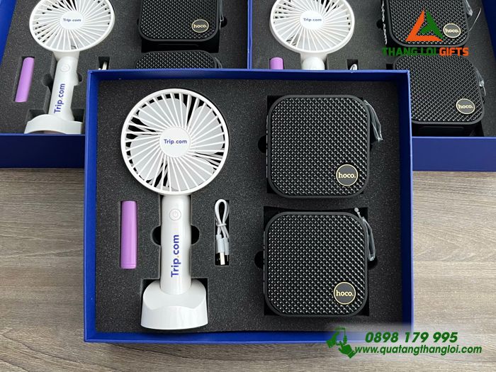 Giftset Bộ Quà Tặng (Loa Bluetooth & Quạt Cầm Tay) - In Logo Doanh Nghiệp Trip.com