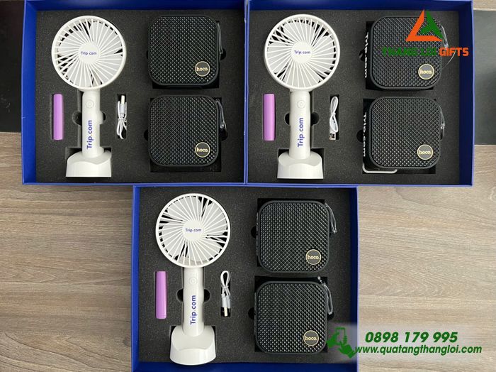 Giftset Bộ Quà Tặng (Loa Bluetooth & Quạt Cầm Tay) - In Logo Doanh Nghiệp Trip.com