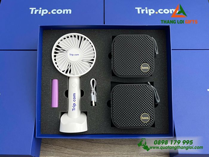 Giftset Bộ Quà Tặng (Loa Bluetooth & Quạt Cầm Tay) - In Logo Doanh Nghiệp Trip.com