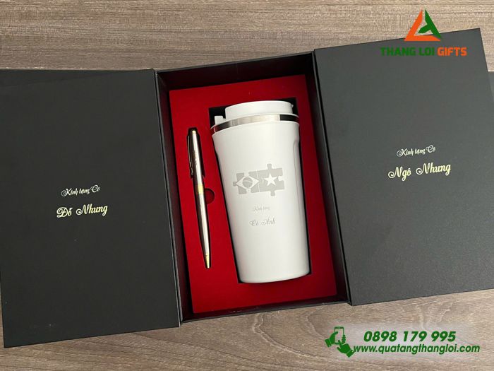Combo Quà Tặng (Ly Giữ Nhiệt & Bút Ký) - In Khắc Logo Tên Làm Quà Tặng