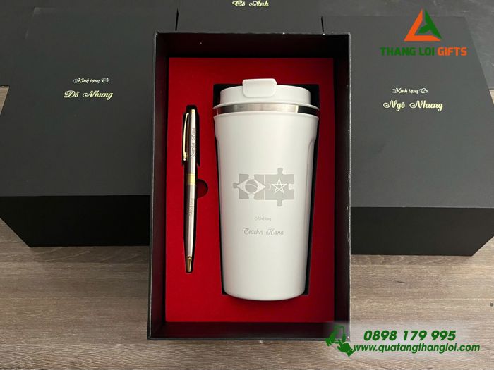Combo Quà Tặng (Ly Giữ Nhiệt & Bút Ký) - In Khắc Logo Tên Làm Quà Tặng