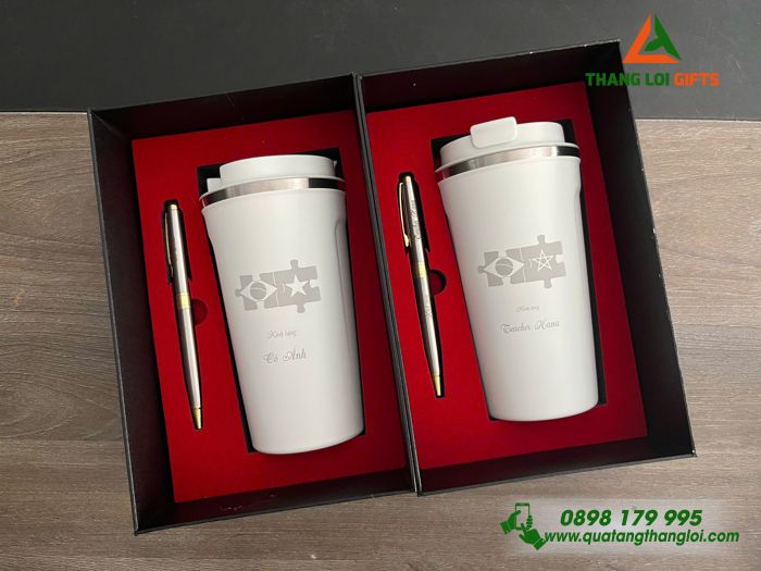 Combo Quà Tặng (Ly Giữ Nhiệt & Bút Ký) - In Khắc Logo Tên Làm Quà Tặng