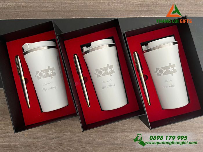 Combo Quà Tặng (Ly Giữ Nhiệt & Bút Ký) - In Khắc Logo Tên Làm Quà Tặng