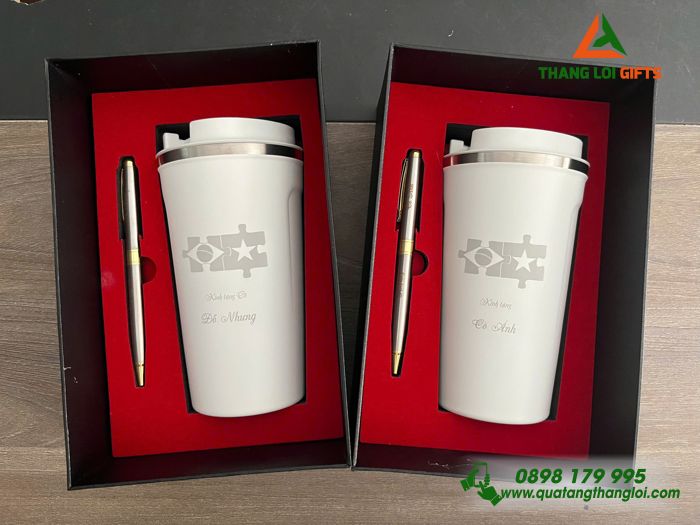 Combo Quà Tặng (Ly Giữ Nhiệt & Bút Ký) - In Khắc Logo Tên Làm Quà Tặng